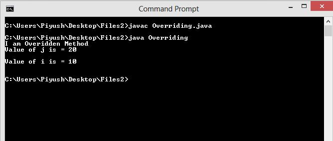 This image describes output of a sample program supporting the concept of method overriding in java.